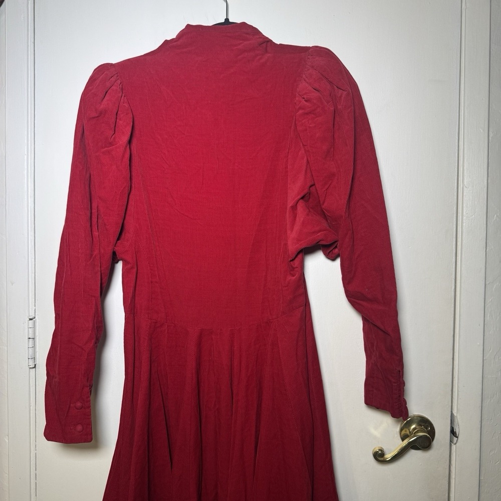 J. Peterman Co Red Corduroy Retro 40's Style Fit Flare Maxi Dress 14 - Picture 9 of 11